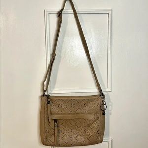 the Sak Leather Crossbody Bag Tan Multi Pockets Adjustable Strap